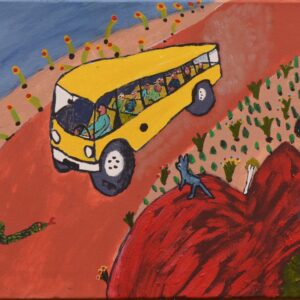 Bus Driver and All the People Scared for the Snake Goin' on the Road - Painting - Billy Tjampitjinpa Kenda