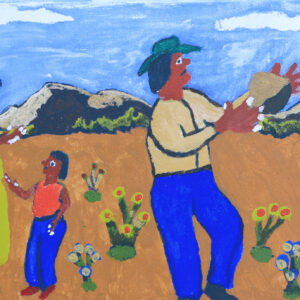 Cold day, cloudy- they're lookin' at Country side. My Mother and Father and Little Kid. - Painting - Billy Tjampitjinpa Kenda